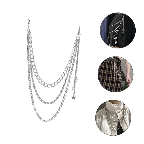 Hemobllo Silberfarbene Mehrlagige Legierungs Hosenkette mit Sternanhänger Verstellbare Glänzende Punk Gürtelkette für Jeans und Röcke Modisches Hip Hop Accessoire für Damen und Herren von Hemobllo