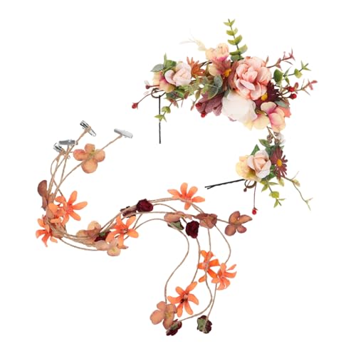 Hemobllo Simulierter Blumenkranz Haarreif mit Stirnband Clips Leichter Blumenschmuck für Damen Romantischer Braut Haarschmuck Hochzeit Festival Party Frisur von Hemobllo