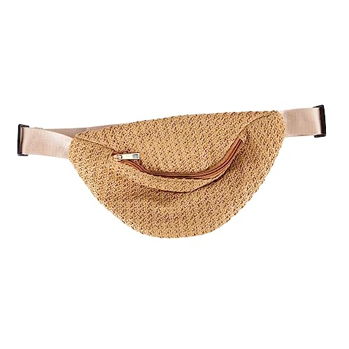 Hemobllo Sommerliche Damen Gürteltasche aus Simuliertem Stroh Geflochtene Mini Bauchtasche Leichte Umhängetasche für Alltag Reisen Strand und Freizeit Verstellbarer Riemen Tiefbraun von Hemobllo