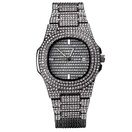 Hemobllo Strass Uhr Hippop-Uhr Betrachten Strassuhr Für Mädchen Bling-Uhr Für Männer Kristall Strassuhr Männer Diamantuhr Armbanduhr Modeuhr Herrenuhren Damenuhren Hip Hop Combo-Platte Mann von Hemobllo