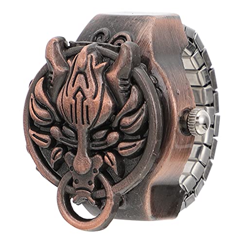 Hemobllo Trendiges Ring Uhr Finger Uhr Clamshell Finger Uhr Drachen Kopf - Uhr Vintage Arabischen Ziffern Zifferblatt Uhr für Mann Geburtstag Pr?sentieren Rot von Hemobllo