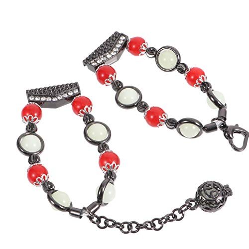 Hemobllo Uhr Band Einstellbar Frauen Achat Nacht Leuchtende Perle Armband Ersatz Kompatibel für Fitbit / 2 (Schwarz Rot) von Hemobllo
