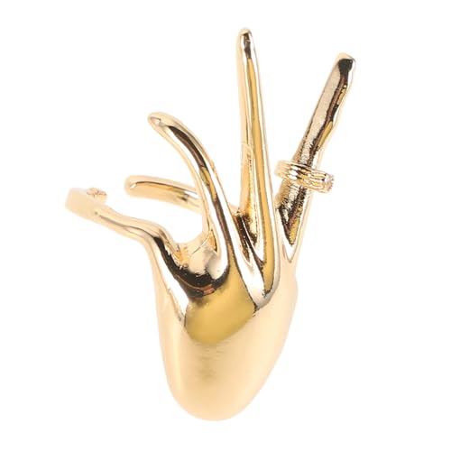 Hemobllo Verstellbarer Damen Ring aus Kupfer mit Zirkonia Goldener Hand Design Chunky Finger Schmuck Offener Zeigefinger Ring im Punk Stil von Hemobllo