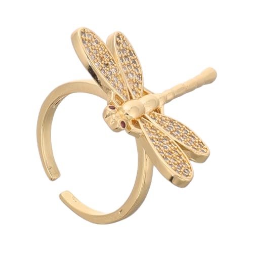 Hemobllo Verstellbarer Dragonfly Ring mit Funkelnden Zirkonia Gold Plattiert Offener Kupferring für Damen Eleganter Modeschmuck für Alltag Partys und Hochzeiten von Hemobllo