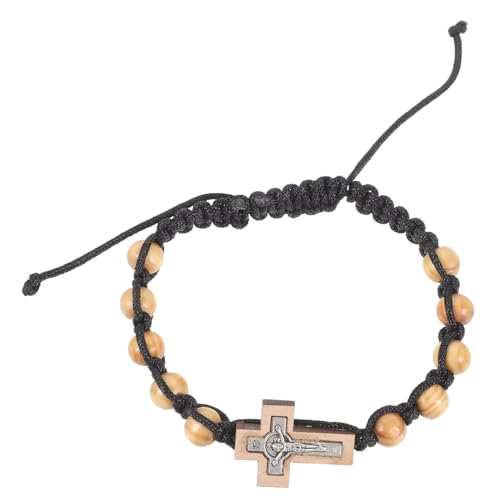 Hemobllo Verstellbares Katholisches Holzperlen Armband mit Kreuzanhänger Modisches Gebetsarmband für Herren Leichtes Rosenkranz Armband Dekoratives Kommunionarmband Komfortabel und Elegant von Hemobllo