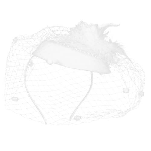 Hemobllo Vintage Braut Fascinator Haarschmuck mit Perlen und Federn Weißes Netz Headpiece für Hochzeit Teeparty und Festliche Anlässe Leichtes Atmungsaktives Design für Damen von Hemobllo