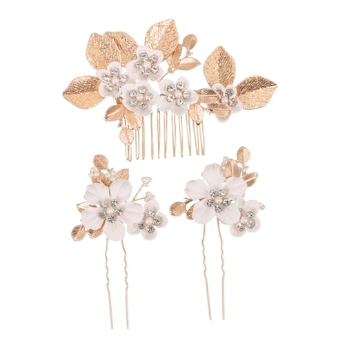 Hemobllo Vintage Braut Haarkamm Blumenmotiv Handgefertigte Goldfarbene Haarnadeln für Frauen und Mädchen Eleganter Hochzeitsschmuck Einfach zu Befestigen Langlebiges Material von Hemobllo