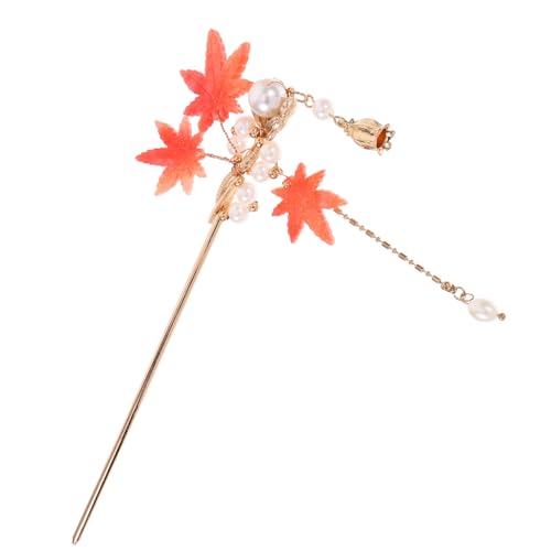 Hemobllo Vintage Chinesischer Haarschmuck Haarnadel Metall Haarstab mit Ahornblatt und Quaste Haarspange für Frauen Traditioneller Haarstab für Duttfrisuren Asiatisches Haarschmuck von Hemobllo