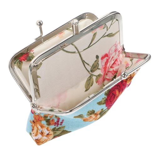 Hemobllo Vintage Damen Canvas Geldbörse mit Floralem Muster Doppellagiges Robustes Kleines Portemonnaie Leicht zu Reinigen Retro Handtasche für Frauen Kompakte Kurzform von Hemobllo
