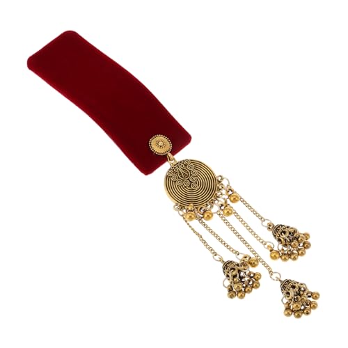 Hemobllo Vintage Ethnischer Haarschmuck Damen Hochzeits Haarclip Roter Samt Haarspange Mit Goldquasten Stilvoller Haarschmuck Für Dünnes Haar Und Festliche Anlässe von Hemobllo