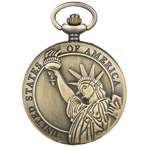 Hemobllo Vintage Taschenuhr Mit Freiheitsstatue Design Retro Pocket Watch Als Modisches Schmuckstück Hochwertige Quarzbewegung Langlebige Kette Romanzahlen Für Einfache Ablesbarkeit von Hemobllo