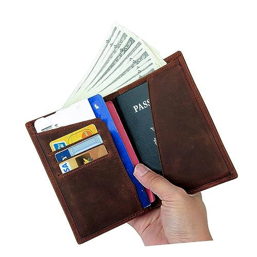 Hemobllo Vintage Herren Geldbörse Echtem Rindsleder Schlankes Multifunktionales Portemonnaie mit RFID Schutz Geldklammer Kartenetui und Reisepassfach Kompakt für Vordere Taschen Kaffee von Hemobllo