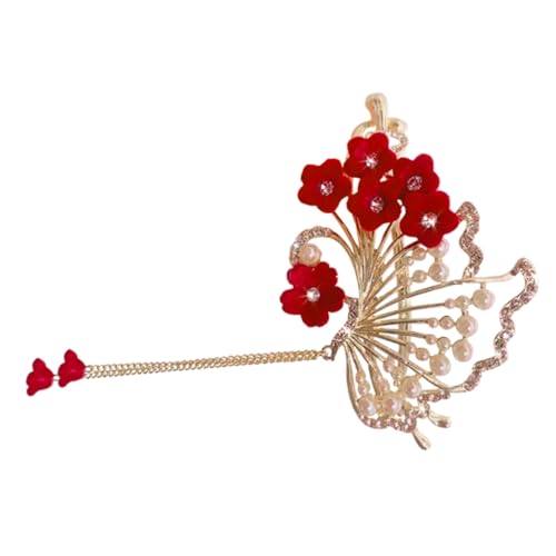 Hemobllo Vintage Perlen Haarclip mit Tassel Camellia Haarklammer für Damen Stilvoller Haarschmuck für Hochzeit Party Cosplay Hochwertiger Chinesischer Haarschmuck von Hemobllo