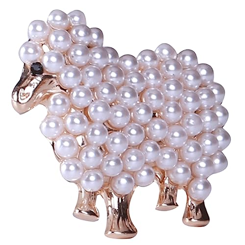 Hemobllo Vintage Perlenbrosche Schaf Anstecknadel Goldfarbene Brosche Damen Modisches Schmuckaccessoire für Kleidung Pullover Schals und Taschen Leichtes Legierungsmaterial Eleganter Look von Hemobllo