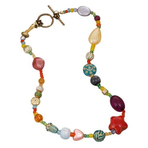 Hemobllo Vintage Statement Halskette mit Farbigen Resin Perlen und Achtzackigem Sternanhänger Leichte Langlebige Halskette für Damen Vielseitige Kette für Alltag und von Hemobllo