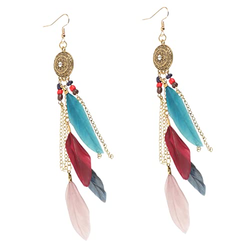 Hemobllo Vintage Tassel Plume Ohrringe Damen Leichte Legierte Baumelohrringe Boho Western Schmuck für Alltag und Langlebig und Modisch von Hemobllo