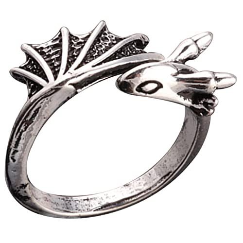 Hemobllo Vintage Titanstahl Herrenring Drachenmotiv Offen Verstellbar Retro Schmuck für Alltag Party Cosplay Modischer Cooler Männer Fingerreif mit Skelettierter Drachenschuppe von Hemobllo