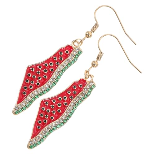Hemobllo Wassermelone Ohrringe Damen Früchte Dangle Ohrringe mit Strass Palästina Flagge Statement Schmuck Leichter Langlebiger Legierungs und Strass Design Modisch für Sommer und Strand von Hemobllo
