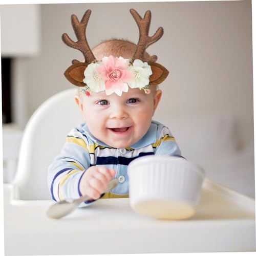 Hemobllo Weihnachts Stirnband Mädchen Elastisch Rentier Haarreif mit Geweih und Elch Ohren Leichtes Kopfschmuck für Kleinkinder Niedlich und Bequem für Party und Alltag von Hemobllo