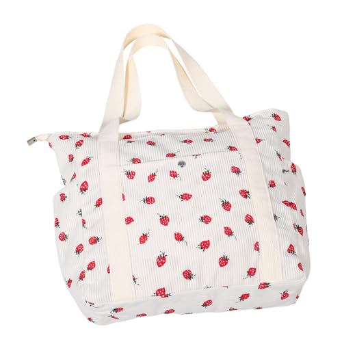 Hemobllo Erdbeer-tragetasche Für Damen Cord-schultertasche Mit Seitentasche Für Reise Und Arbeit Weiß Einkaufstasche Und Strand-schultertasche von Hemobllo