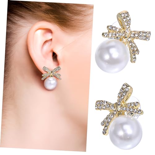 Hemobllo Zierliche Perlen Ohrstecker mit Schleifen und Funkelnden Strasssteinen Legierte Tropfen Ohrringe für Frauen als Elegantes Geburtstagsgeschenk und Stilvoller Dangle Schmuck von Hemobllo