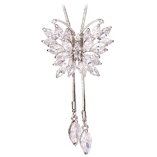 Hemobllo Zircon Schmetterling Anhänger Pullover Kette Damen Schmuck Verstellbar Elegant Leicht Hautfreundlich von Hemobllo