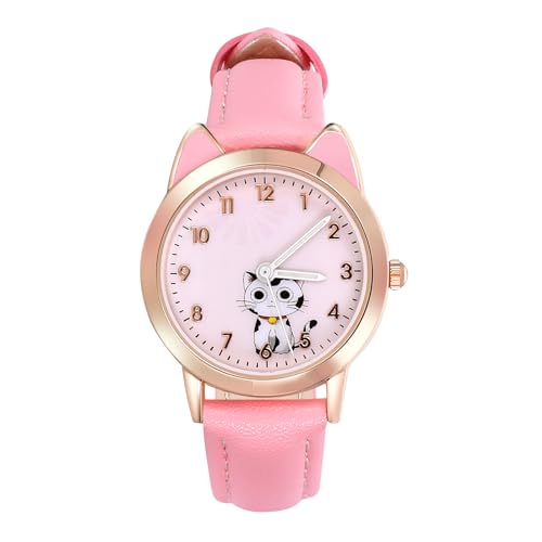 Hemobllo Zegarek Dla Dziewczynki Set Armbanduhr Hamster Armbanduhr für ? : Casual Cartoon Katze Muster mit Lederuhr Nette Uhr für ? Rosa Armband Katzenmotiv Kinder von Hemobllo