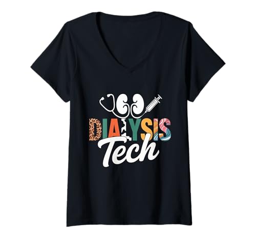 Damen Leopard Dialyse-Techniker Nierentechniker Krankenschwester Nephrologie T-Shirt mit V-Ausschnitt Damen Leopard Dialyse-Techniker Nierentechniker Krankenschwester Nephrologie T-Shirt mit V-Ausschnitt von Hemodialysis