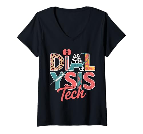 Damen Leopard Dialyse-Techniker Nierentechniker Krankenschwester Nephrologie T-Shirt mit V-Ausschnitt Damen Leopard Dialyse-Techniker Nierentechniker Krankenschwester Nephrologie T-Shirt mit V-Ausschnitt von Hemodialysis