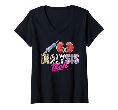 Damen Leopard Dialyse-Techniker Nierentechniker Krankenschwester Nephrologie T-Shirt mit V-Ausschnitt Damen Leopard Dialyse-Techniker Nierentechniker Krankenschwester Nephrologie T-Shirt mit V-Ausschnitt von Hemodialysis