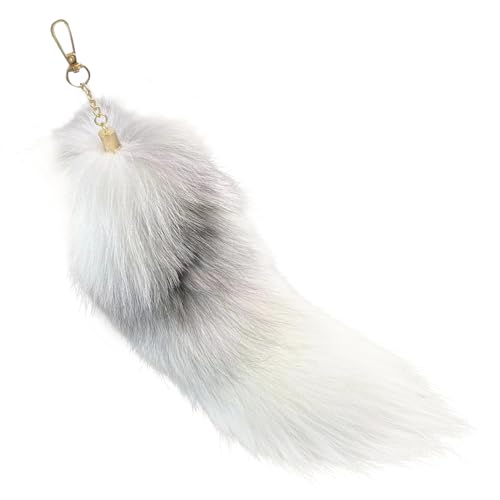 Hemore Furry Tail Keychain, 40 cm Faux Therian Tail Keychain, Fox Tail Keychain, Wolf -Schwanzschlüsselung für Handtasche Cosplay (weiß) von Hemore