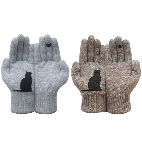 Hemore Katzenhandschuhe, 2 Paare Paare Handschuhe, Baumwollhandschuhe für den Winter im Freien (grau+khaki) von Hemore