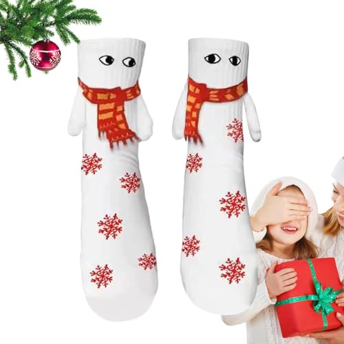 Hand hält Weihnachtssocken - Mid-Tube-Socken mit großen Augen und magnetischen Händen - Bequeme und lustige Freundschafts-Hand-in-Hand-Socken, Weihnachtssocken für Damen und Herren, Hemousy von Hemousy