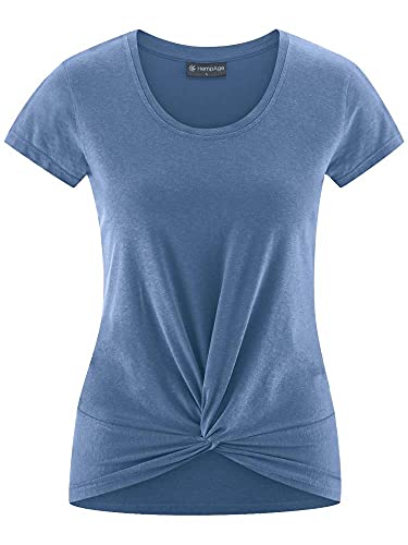 HempAge Damen Bio-Yoga-T-Shirt geknotet, Blueberry, Gr. M von HempAge