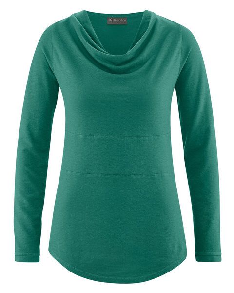 HempAge Damen Langarmshirt mit Wasserfallkragen Hanf/Biobaumwolle von HempAge