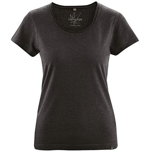HempAge Damen T-Shirt Breeze aus Bio-Baumwolle und Hanf (L, Schwarz) von HempAge