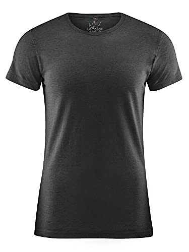 HempAge Herren Kurzarm-Shirt Slim fit Rundhalz Hanf Bio Baumwolle, Fair gehandelt (XL, Schwarz) von HempAge