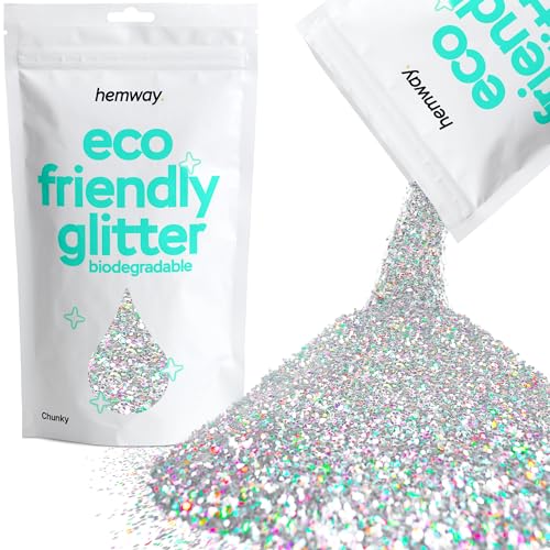 Hemway Eco Friendly Biodegradable Glitter 100g / 3,5 Unzen Bio Cosmetic Sicher Sparkle Vegan für das Gesicht, Lidschatten, Körper, Haar, Nagel und Festival - 1/40" 0,025" 0,6mm - Silber Holographic von Hemway