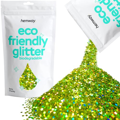 Hemway Eco Friendly Biodegradable Glitter 100g / 3,5 Unzen Bio Cosmetic Sicher Sparkle Vegan für das Gesicht, Lidschatten, Körper, Haar, Nagel und Festival - 24.01" 0.04" 1mm - Lindgrün Holographic von Hemway