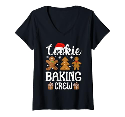 Damen Cookie Baking Crew Frohe Weihnachtsmütze Weihnachten frohe Feiertage T-Shirt mit V-Ausschnitt Damen Cookie Baking Crew Frohe Weihnachtsmütze Weihnachten frohe Feiertage T-Shirt mit V-Ausschnitt von Hen with Merry Santa hat Christmas Happy Holidays