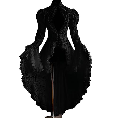 Steampunk Damen-Kleidung Viktorianisches Retro-Kleid Mittelalter Kleid Langarm Kostüm Kleid Halloween Renaissance, Schwarz , 48 von Henagehde