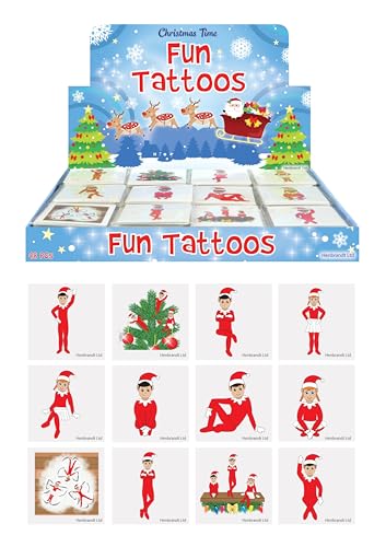 Henbrandt 72 x Mini Elfin Around Christmas Elf Temporäre Tattoos für Kinder 12pc Packs Kinder Festliche Xmas Party Bag Gefälligkeiten Freche Elfen Strumpfgeschenke Adventskalender Füllstoffe für von Henbrandt