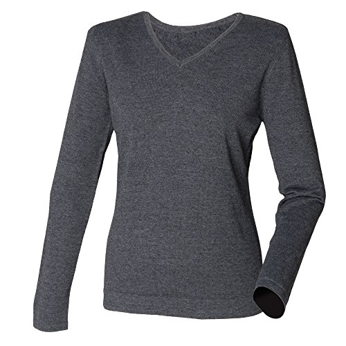 Henbury Damen Feinstrick-Pullover mit V-Ausschnitt (L) (Grau) von Henbury