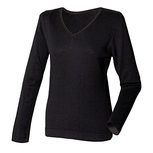 Henbury Damen Feinstrick-Pullover mit V-Ausschnitt (S) (Schwarz) von Henbury