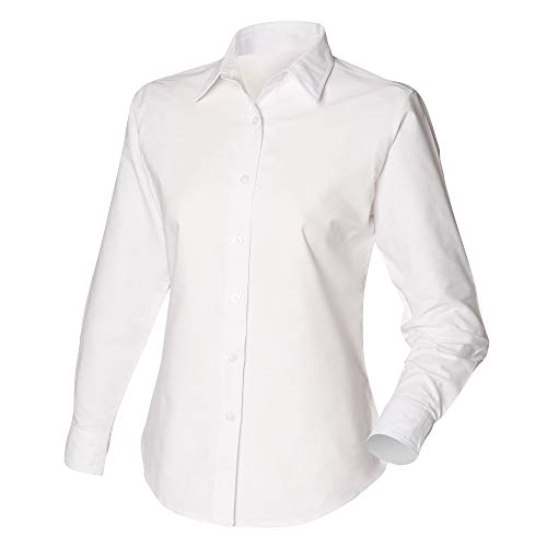 Henbury Damen Oxford Bluse Langarm (Large) (Weiß) von Henbury