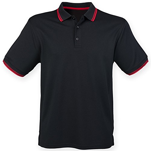 Henbury Herren Coolplus Polo-Hemd, Kurzarm (XL) (Schwarz/Rot) von Henbury