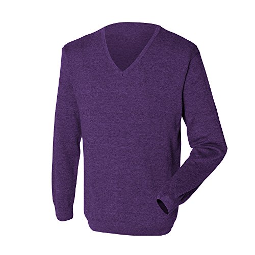 Henbury Herren Feinstrick-Pullover/Sweatshirt mit V-Ausschnitt (2XL) (Violett) von Henbury