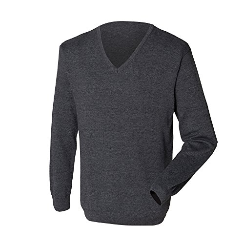 Henbury Herren Feinstrick-Pullover/Sweatshirt mit V-Ausschnitt (S) (Grau meliert) von Henbury