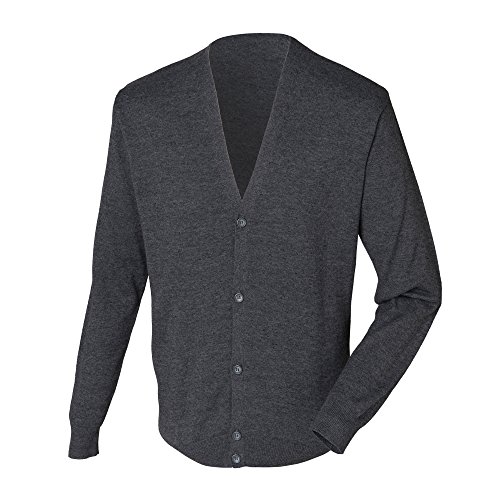 Henbury Herren Feinstrick-Strickjacke mit V-Ausschnitt (Small) (Grau) von Henbury