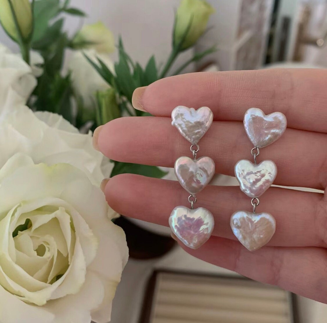 Heart Pearl Earrings, Drop Freshwater Pearl Earrings Heart Pearl Earrings, Drop Freshwater Pearl Earrings von HendLikes